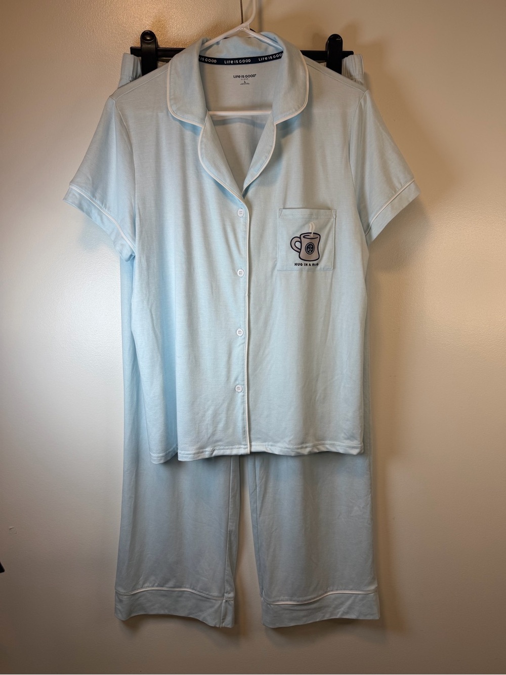 Life is Good 3 Piece Light Blue Short-Sleeve Pajama Set Women’s Large